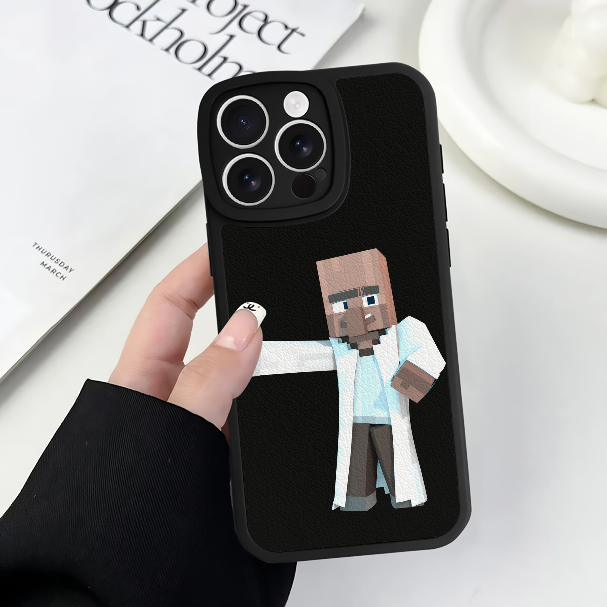 （画像用） マインクラフト ブロックの世界 Minecraft MC Block world 【iPhone 16シリーズ対応】シリコンスマホケース（レザー調） 材質：シリコン